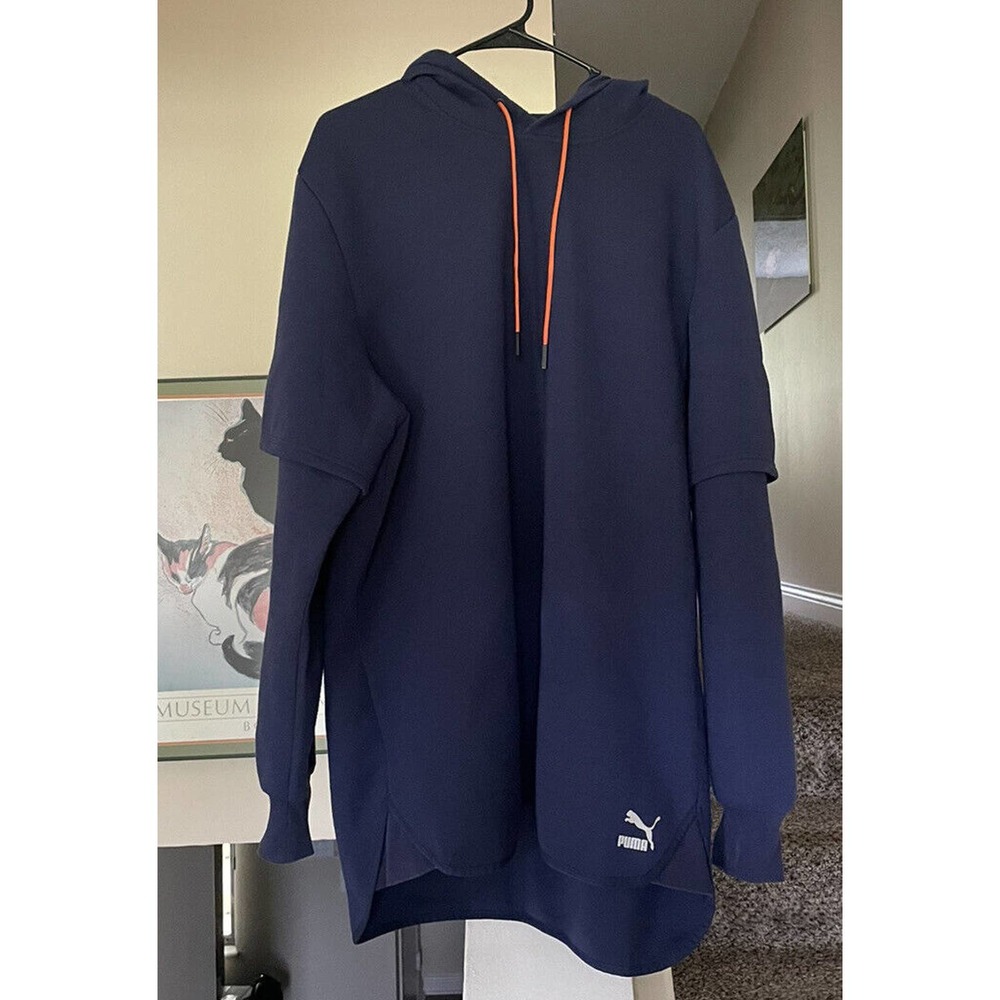 Puma Evo Men’s XXL Two Layer Hoodie Navy Blue Orange Pullover Sweatshirt